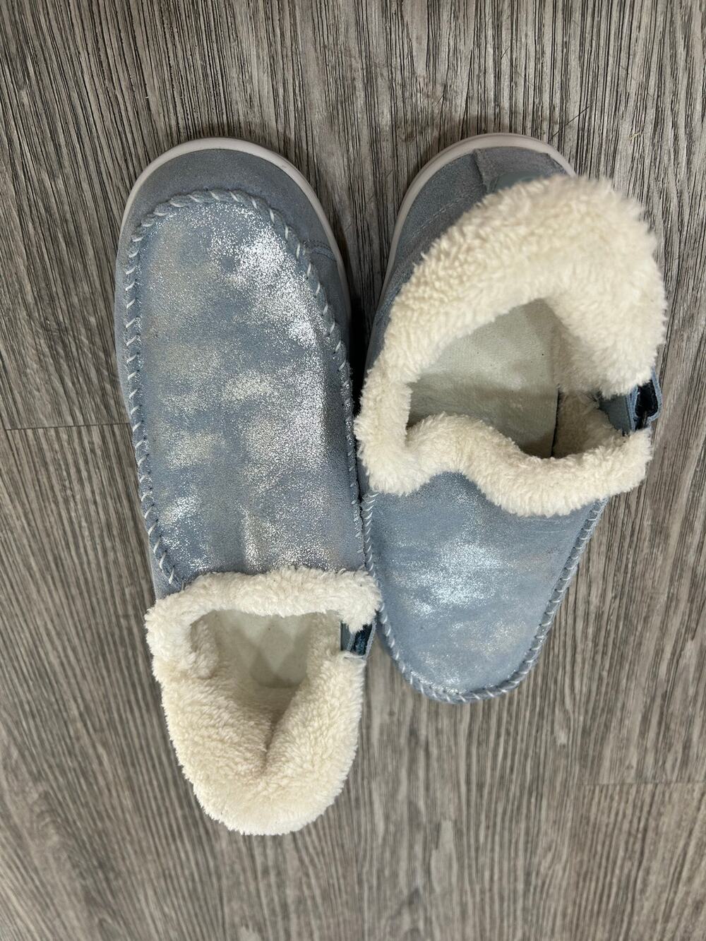Orthofeet Women’s 7.5 Wide Blue Metallic Suede Orthopedic Slip-On Comfort Shoes